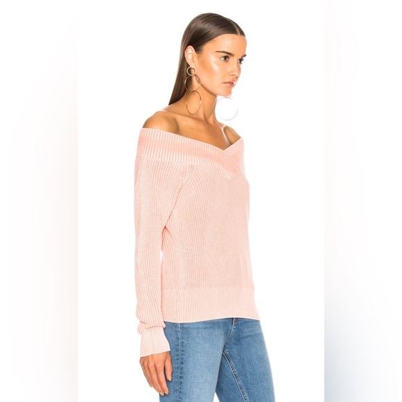 Rag & Bone Peachy Pink Dawn Off Shoulder Knit Cotton Sweater XXS Preppy Beach - Picture 2 of 14
